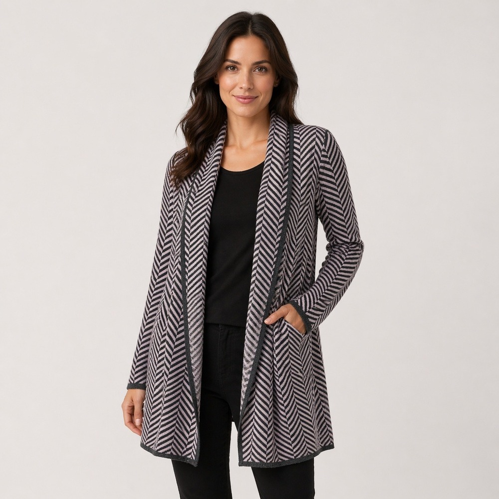 Joan Vass New York Womens Longline Open Front Cardigan Size‎ Small Grey Lilac